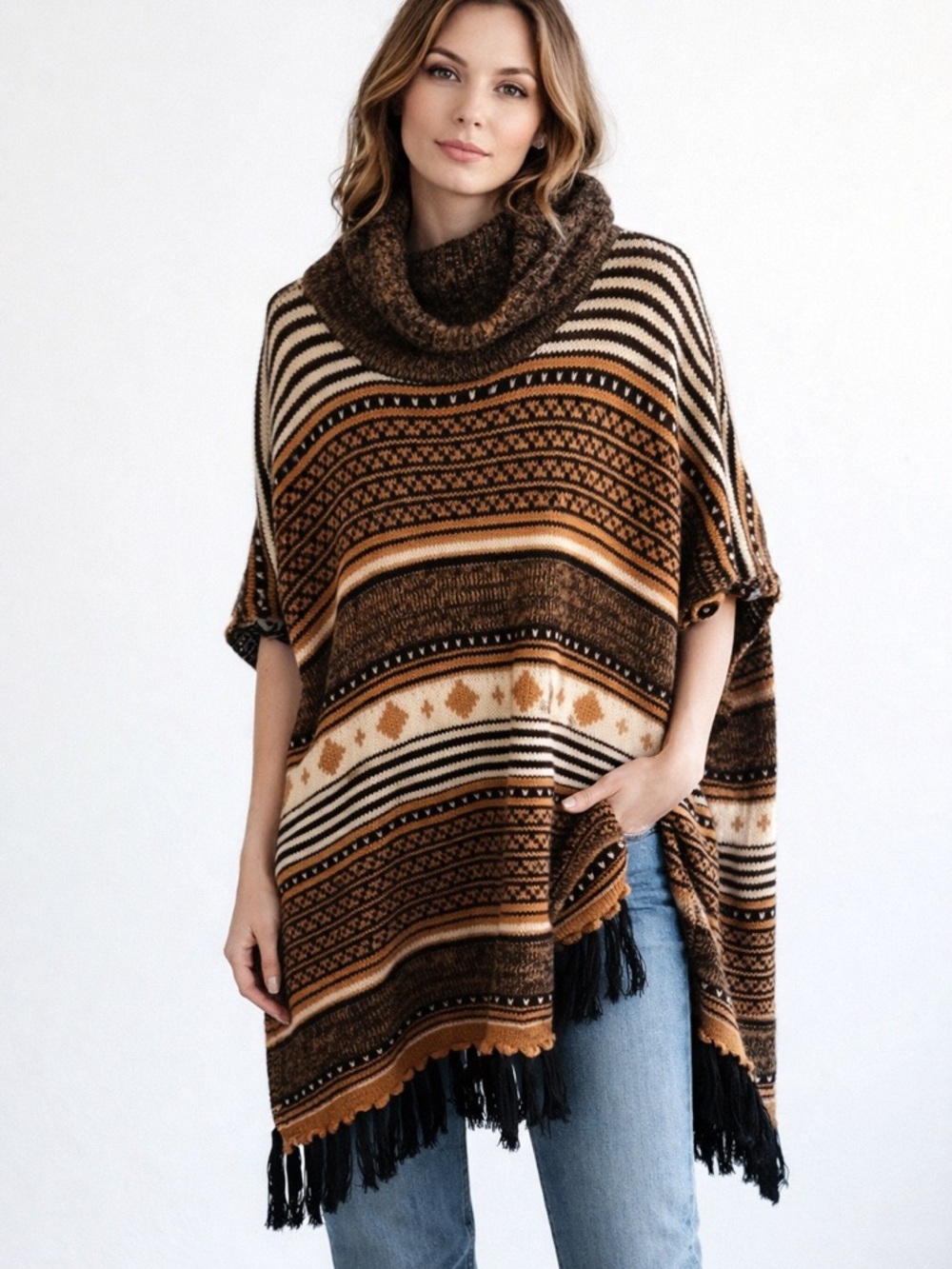 Calstyle Striped Poncho one size